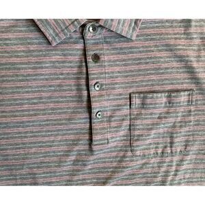 Footjoy Mens SS‎ Polo Shirt Pink Grey Stripes Supima Cotton/Spandex Golf Medium
